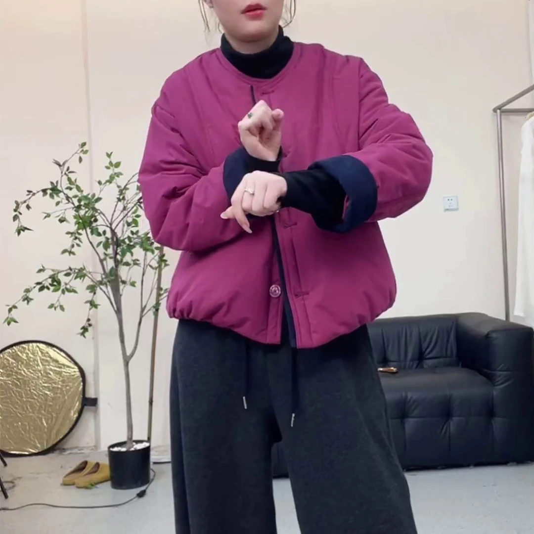 时尚韩版百搭圆领棉衣外套女2025年秋冬新款宽松显瘦短款保暖棉服