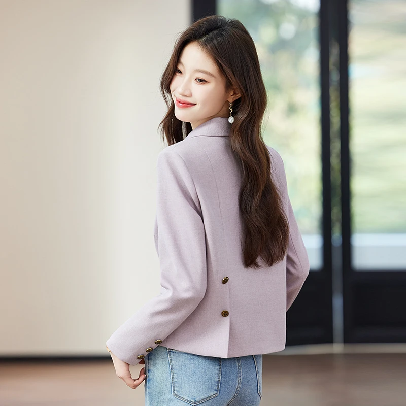 紫色小西装外套女2025春秋新款小香风气质通勤小个子短款休闲西服