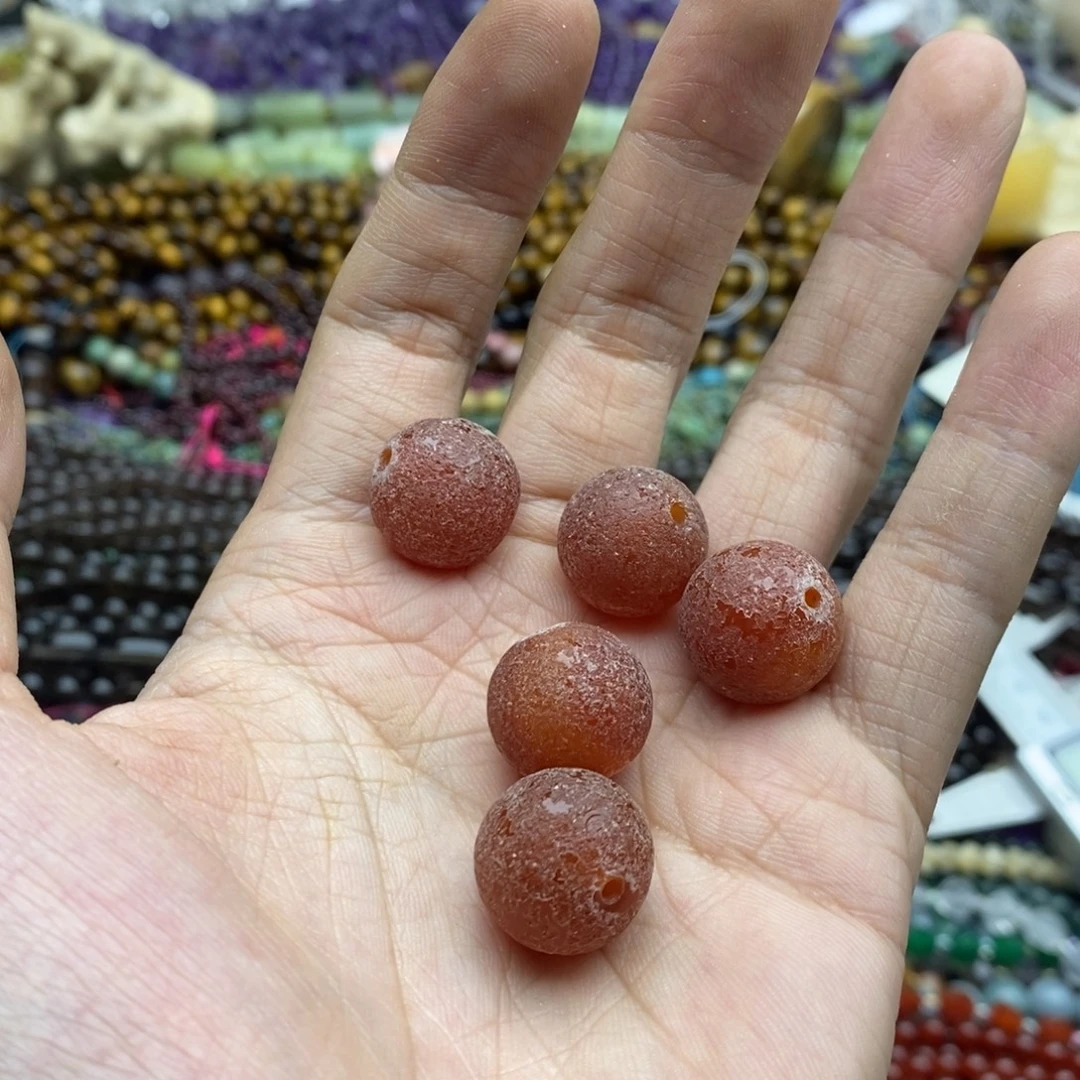 玛瑙/玉髓未镶嵌珠宝半成品五颗15mm+橘皮老玛瑙圆珠