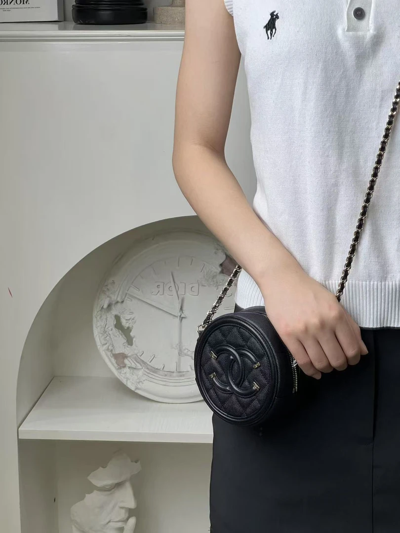 99新 Chanel/香奈儿 黑金荔枝牛小圆饼/甄选