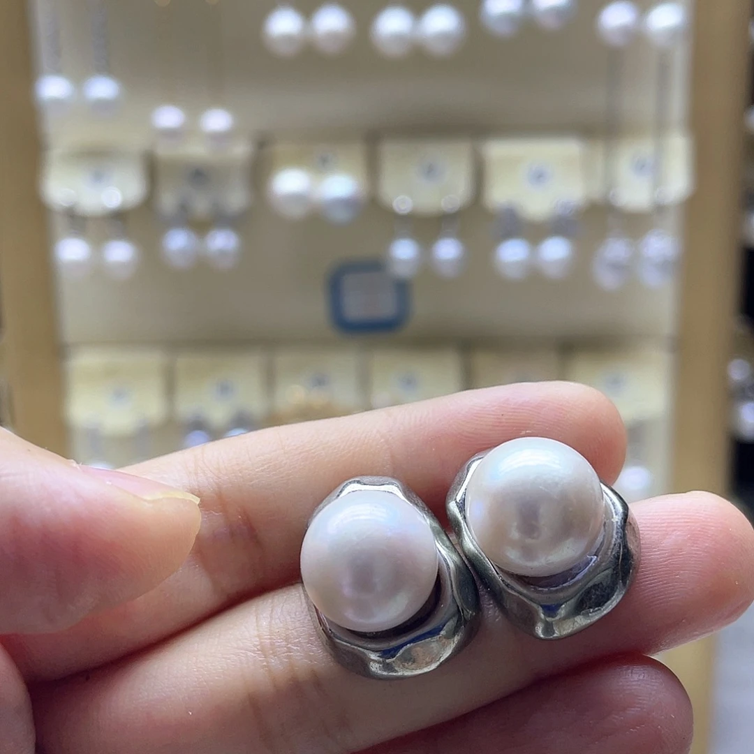 耳饰银S925镶嵌淡水珍珠