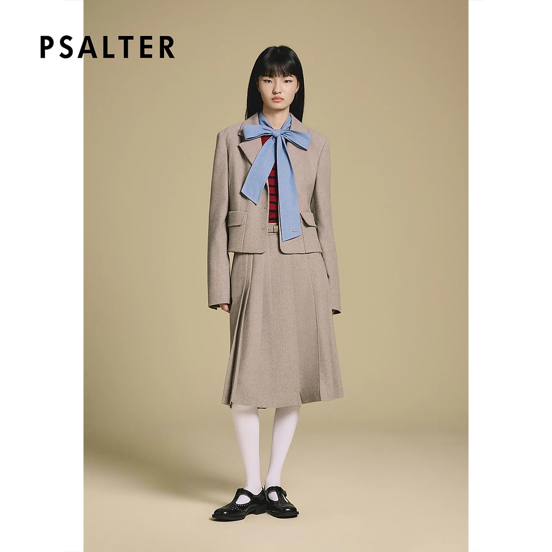 PSALTER诗篇驼色截短收腰羊毛正肩西装外套2025冬季新款