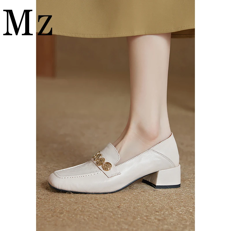 Mr.Zheng/淘小正/4cm/金币链条深口单鞋粗跟百搭一脚蹬乐福鞋女鞋