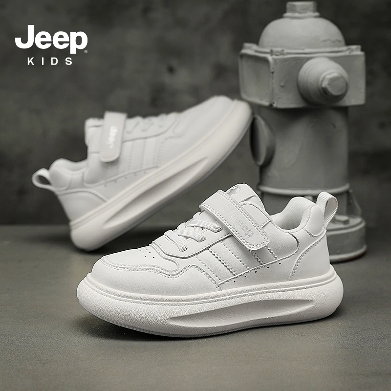 jeep儿童休闲板鞋夏季百搭厚底男女童防滑小白鞋小男孩运动休闲鞋