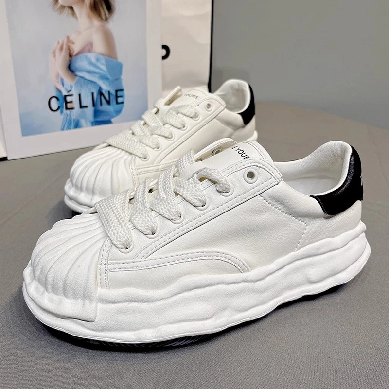 【JTG&SHOES 官方】2025秋季真皮厚底增高板鞋休闲运动贝壳头小白鞋