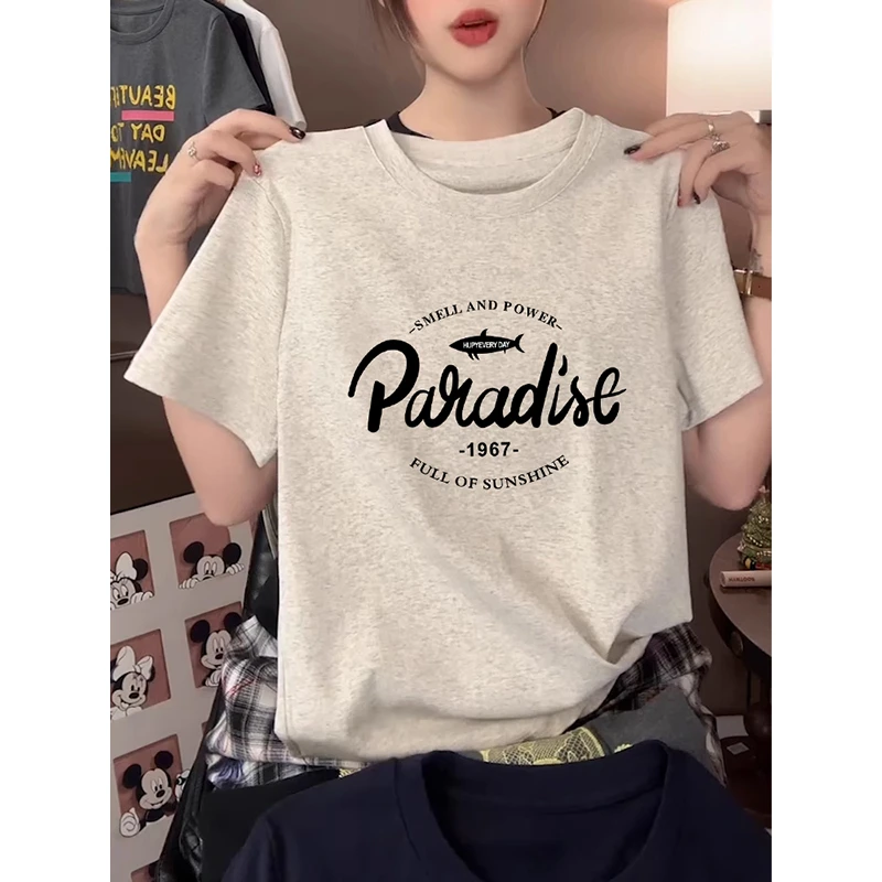 正肩圆领女t恤上衣夏2025新款基础款百搭减龄短袖打底衫洋气上衣