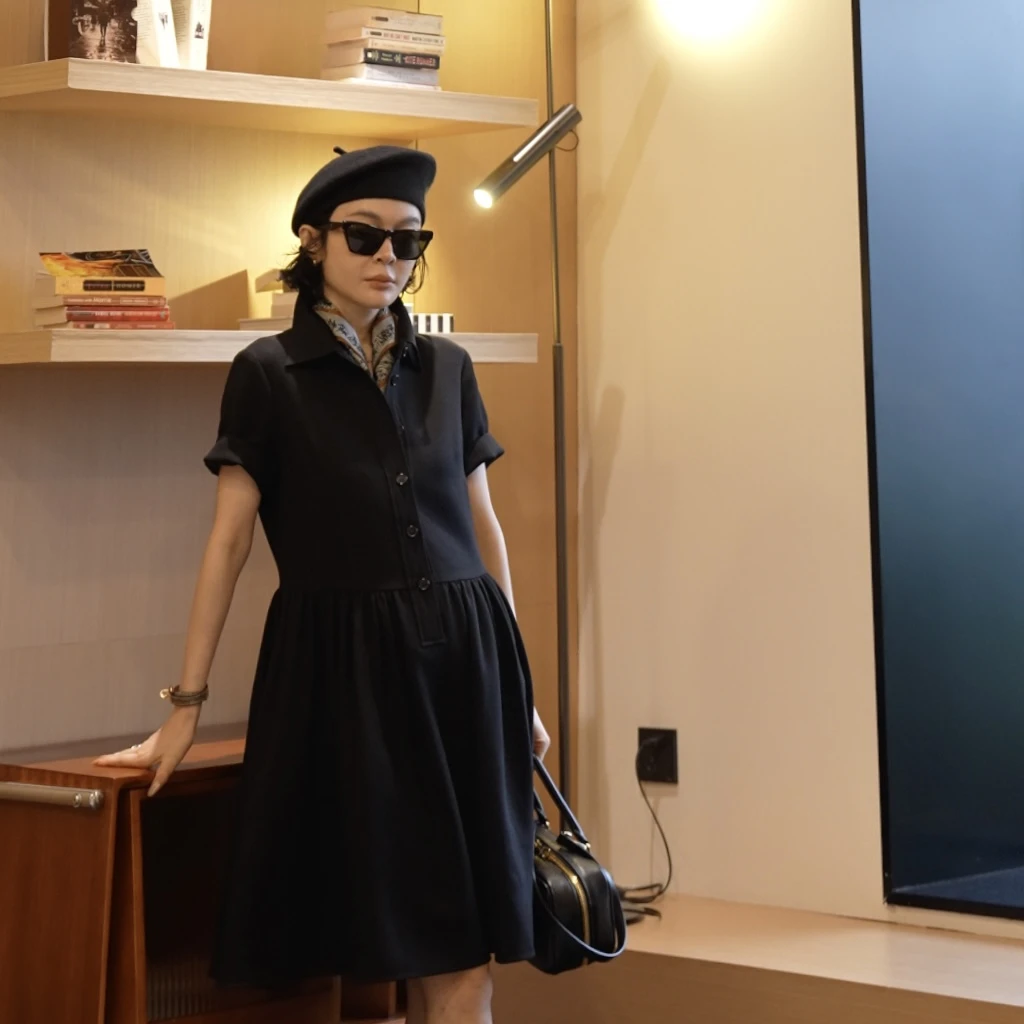 PanYiXiu/潘依绣羊毛Polo领气质高级感A字花苞裙连衣裙J5018