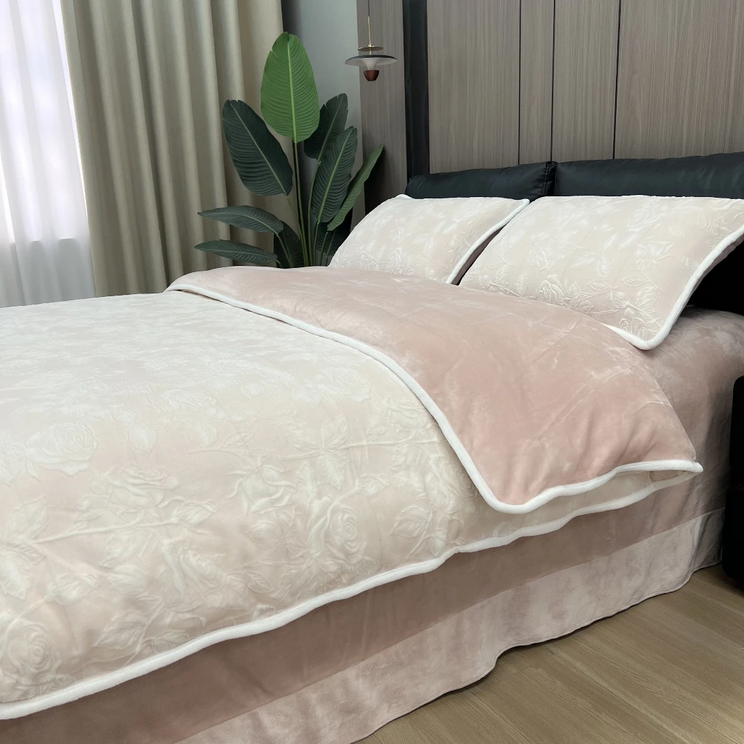 【流年】约8-9斤高克重加厚保暖全消光雕花云绒四件套双面绒