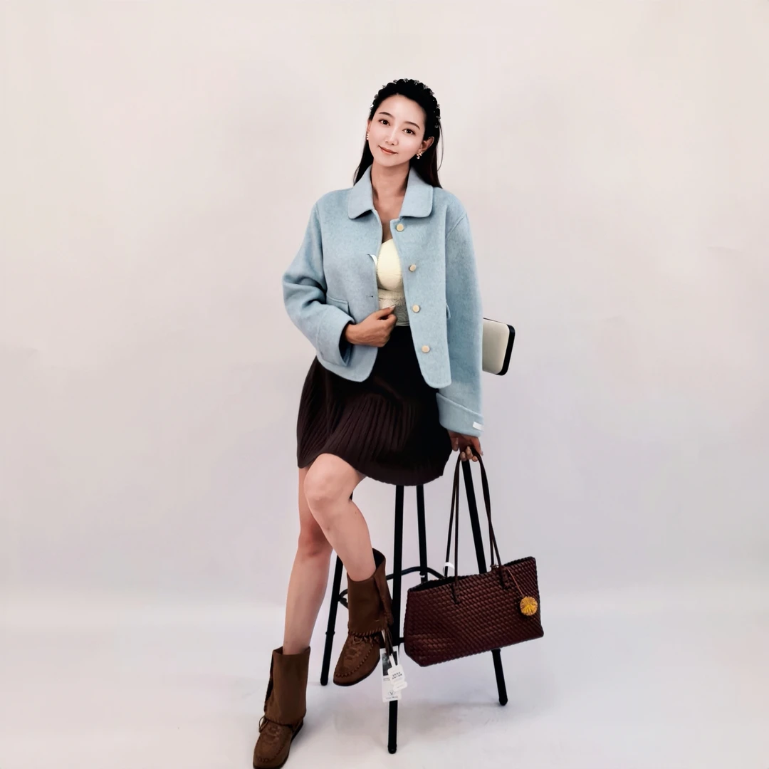 韩版双面呢大衣女长款宽松显瘦适合小个子