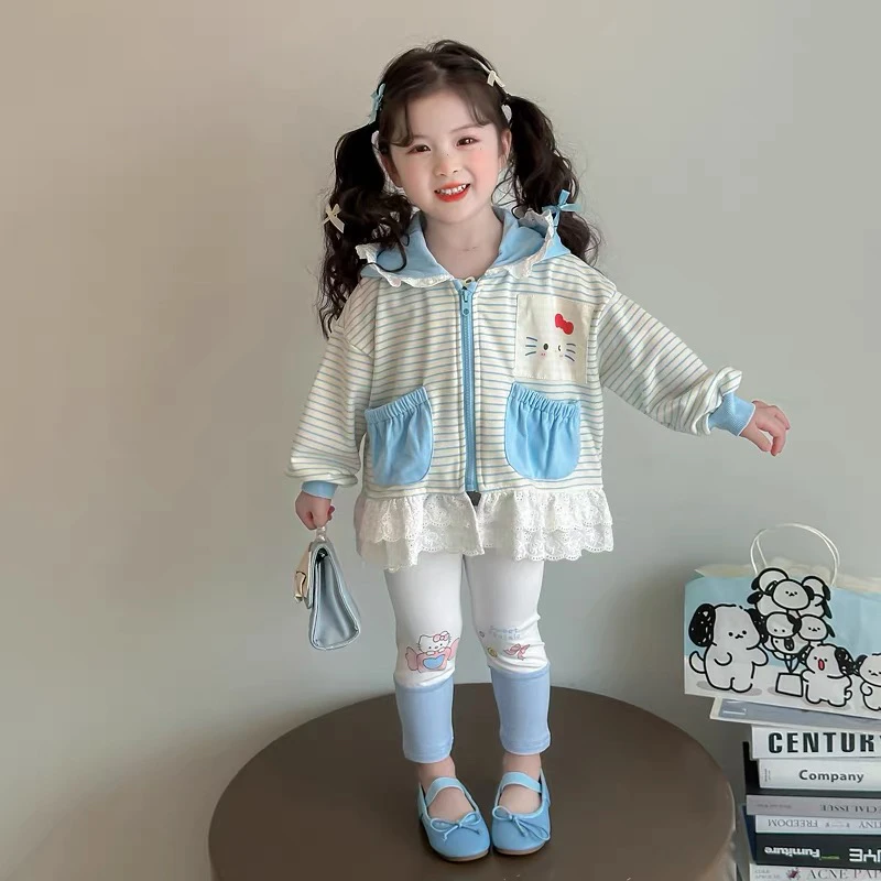 女童外套春秋款2025新款儿童洋气时髦女宝宝春装连帽条纹开衫上衣