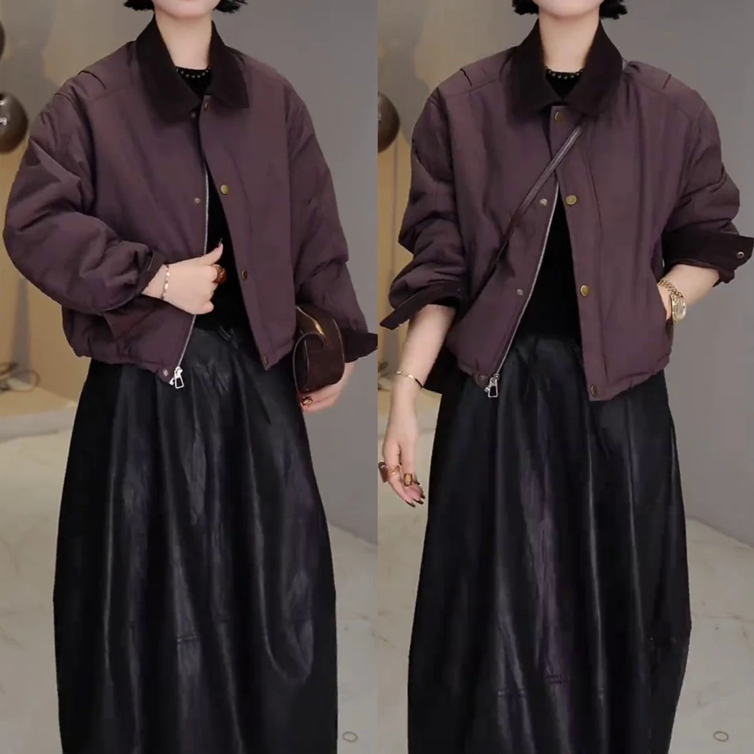 宽松显瘦加厚保暖短款棉服2025秋冬新款时尚韩版百搭翻领棉衣外套