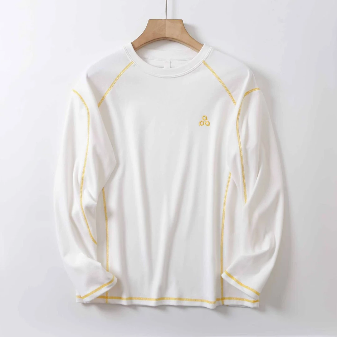 山系！秋冬户外男士新款德绒拼接圆领长袖T恤明线3D打底衫潮 上衣