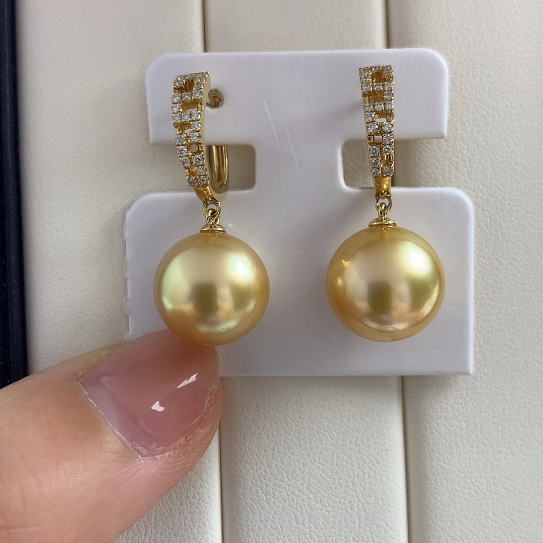 耳饰海水珍珠18K金镶嵌12-13mm