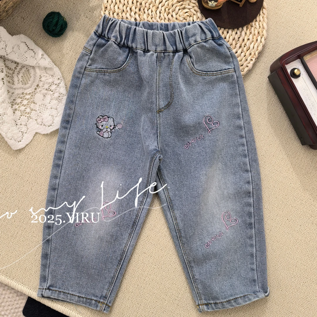 番茄家*2025春季新款女童可爱kt猫萝卜牛仔裤D-W12