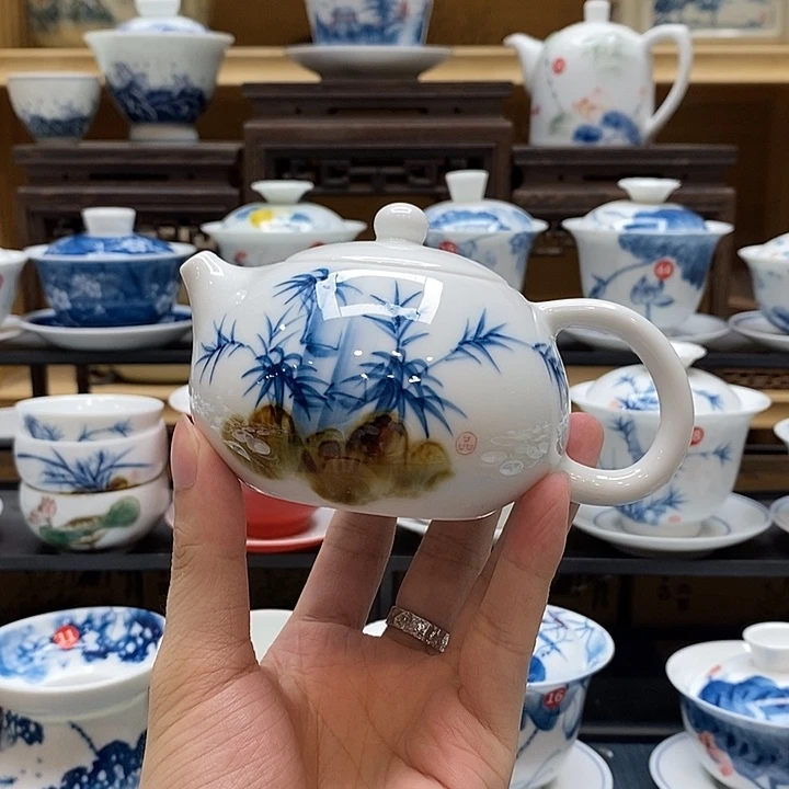 手绘西施茶壶竹子160釉下彩高温瓷微瑕福利款