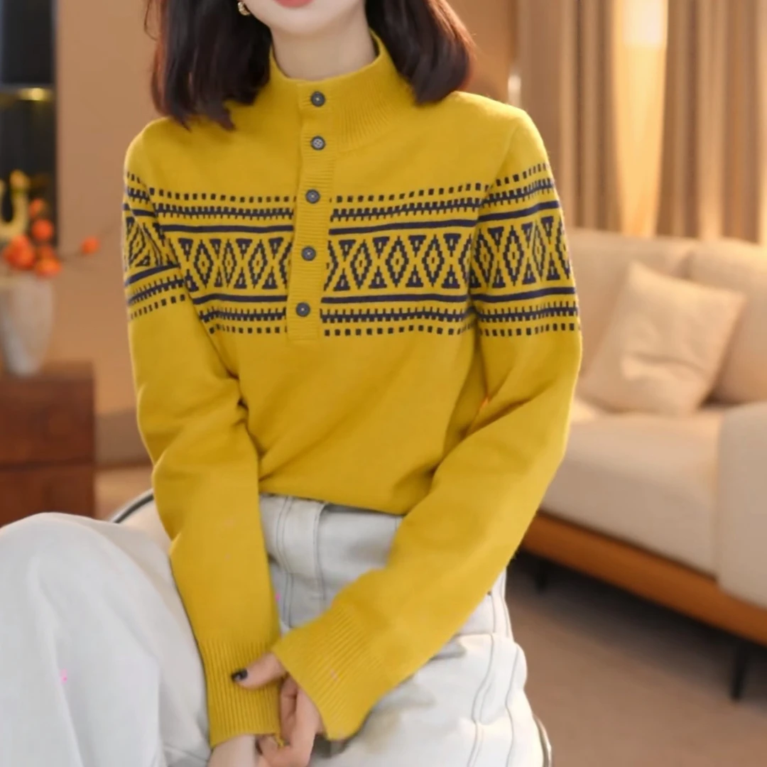 【费尔岛】费尔岛设计款半高领针织衫秋冬新款亲肤保暖时尚套头毛衣