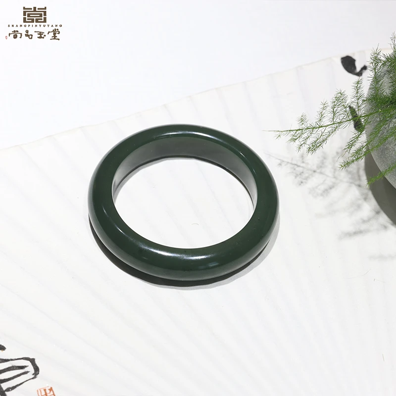尚品玉堂【专注品质】苏工新疆和田玉碧玉豆青泥鳅背56mm手镯s149