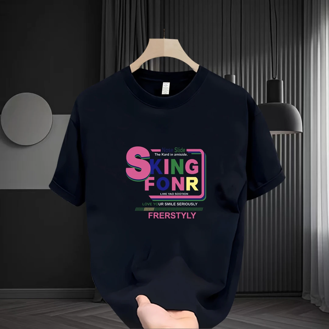 短袖T恤男士2025夏季爆款网红洋气炸街男装100%纯棉宽松潮流印花