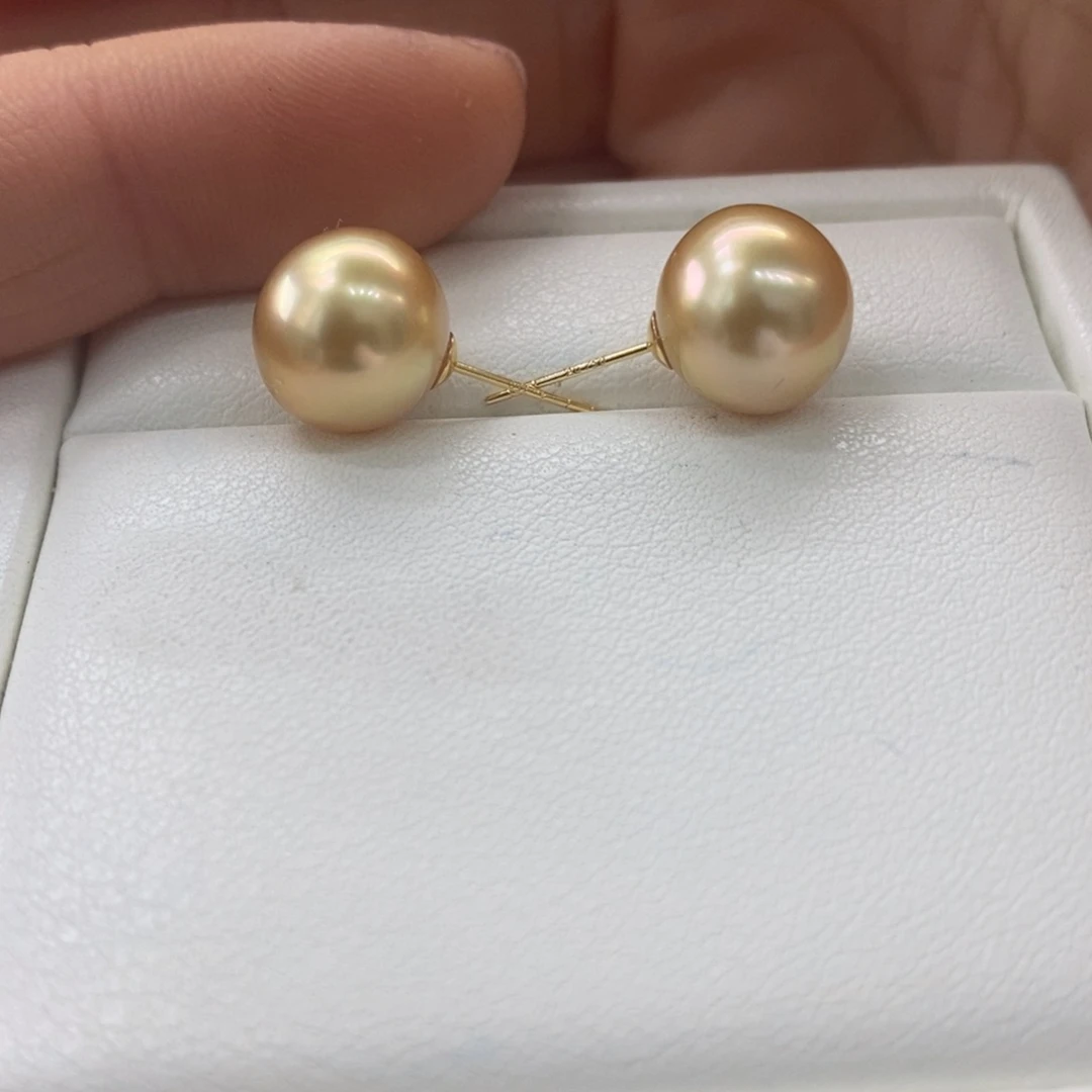 海水珍珠耳饰18K金镶嵌10-11m m