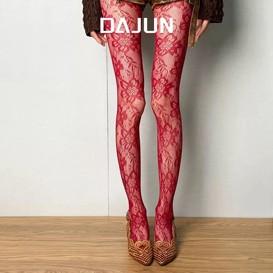 DAJUN ‘法式繁花玫瑰花束网袜提花连裤袜镂空