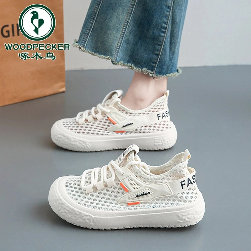啄木鸟运动鞋女款爆款2025新款夏季网眼薄款镂空网鞋透气网面轻便