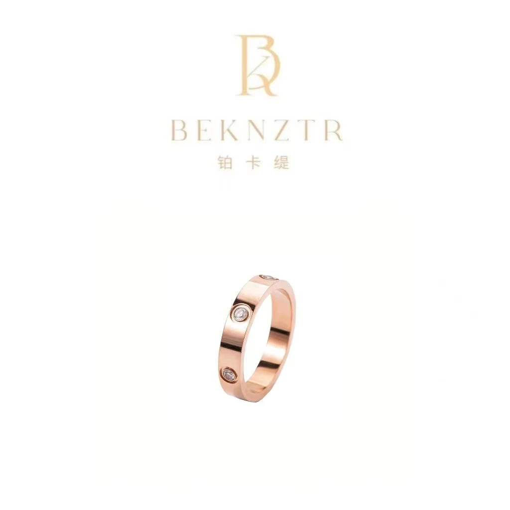 Beknztr铂卡缇 经典满钻款玫瑰金色戒指轻奢男女款情侣 T03-04