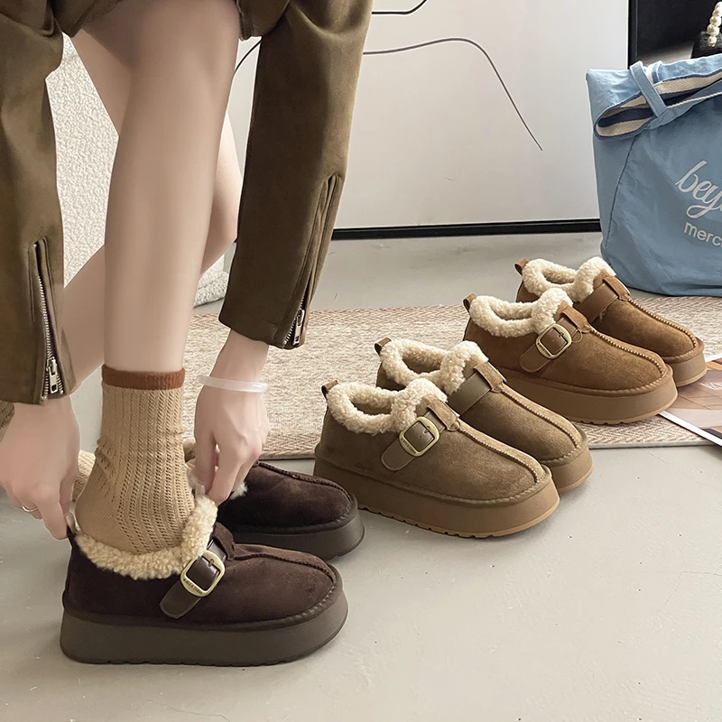 OJRZ厚底保暖毛毛雪地靴女2025秋冬新款百搭小土豆加绒加厚面包鞋