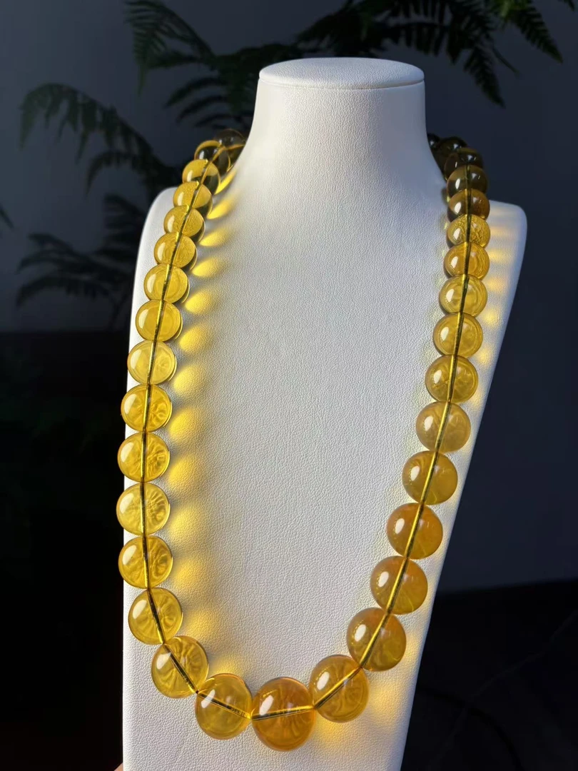 13-15mm墨西哥蓝珀塔链 3A净水圆珠项链女款时尚金色黄色项链50CM