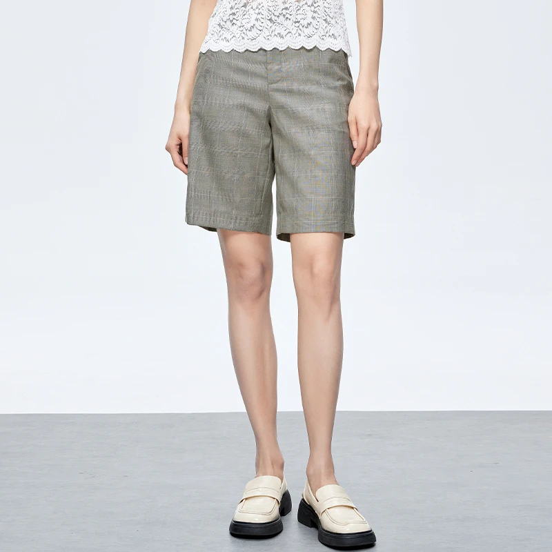 格子休闲裤女时尚五分短款中裤152B1043