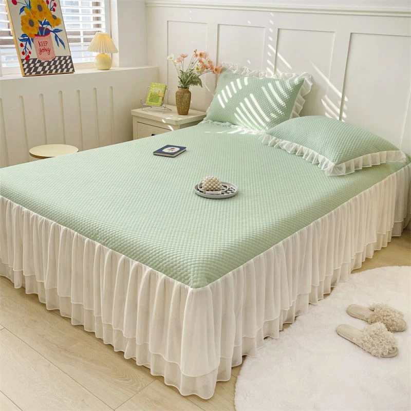 夏天冰豆豆凉席冰丝席床裙款蕾丝花边床垫三件套可水洗机洗软席子