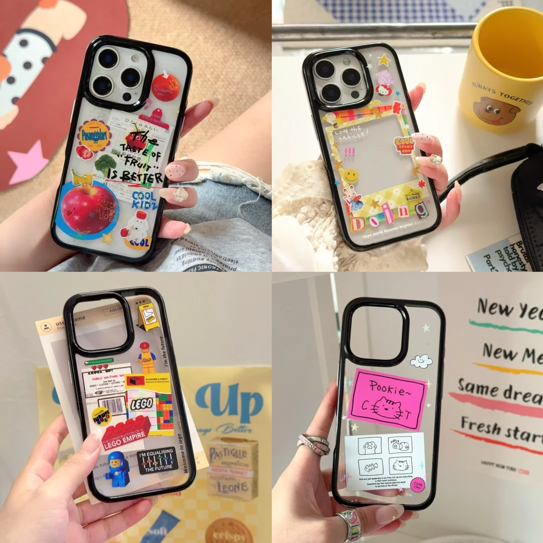 亚克力涂鸦可爱创意适用苹果13/14/15/16系列手机壳时尚彩色