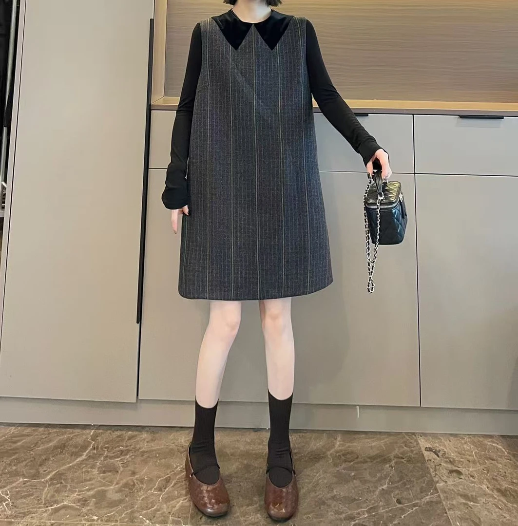 米可/MK-2676ZJ【设计感格纹无袖连衣裙】时尚休闲秋季新款连衣裙