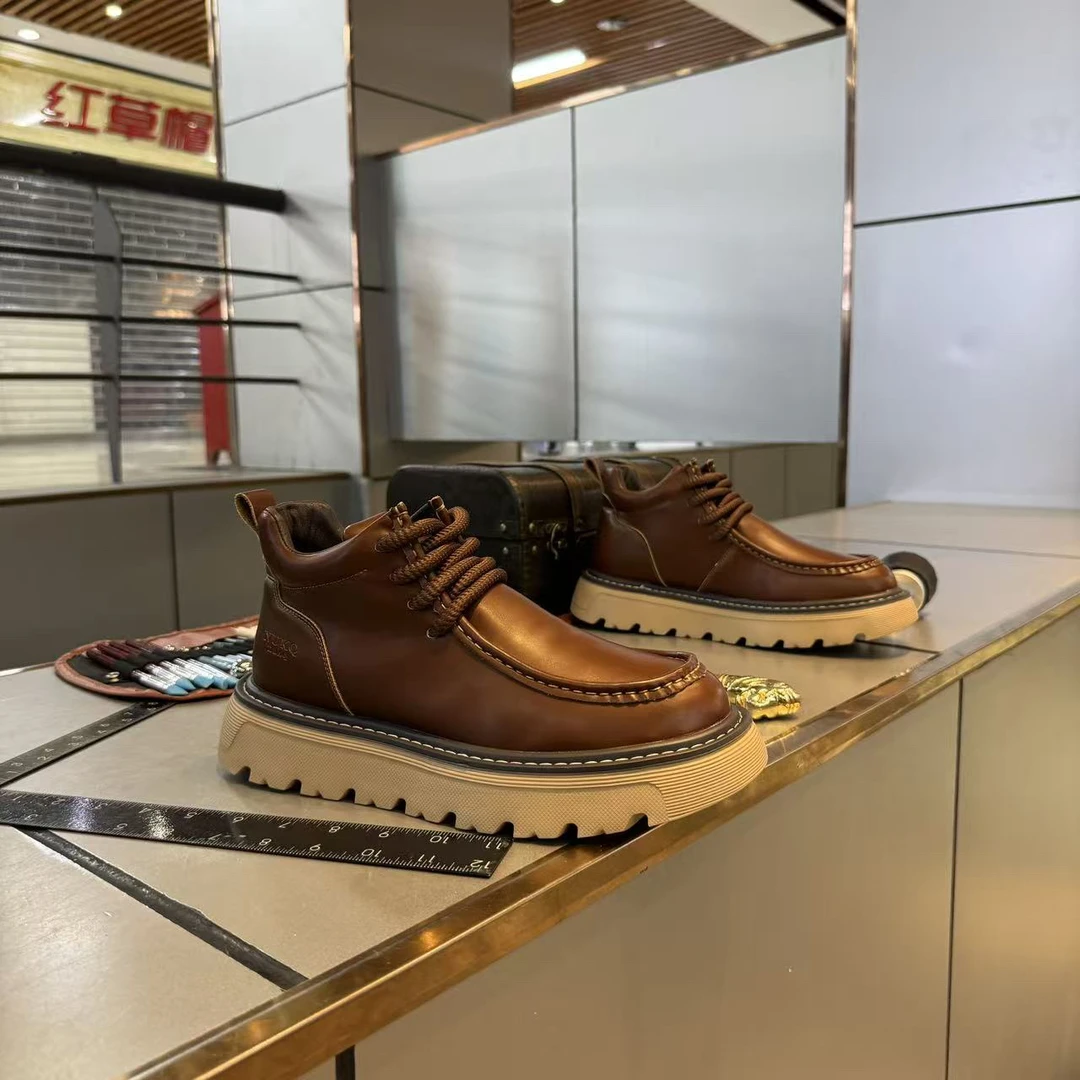 秋冬高帮加绒保暖马丁靴男士复古潮流厚底增高休闲工装男鞋休闲鞋