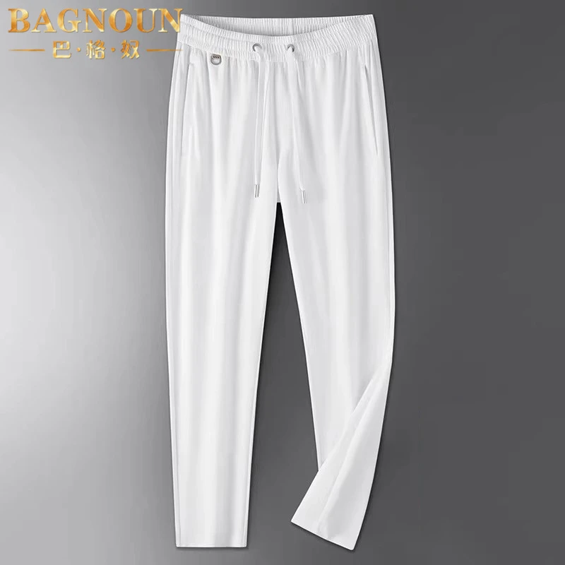 巴格奴休闲裤男士夏季新款时尚桑蚕丝薄款直筒卫裤百搭潮运动裤子