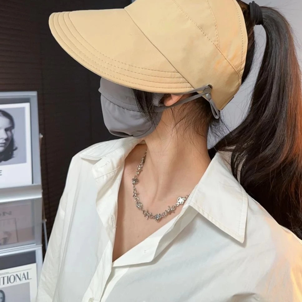 聖帝名轩夏季防紫外线可扎马尾防晒帽太阳帽遮脸空顶渔夫帽遮阳帽