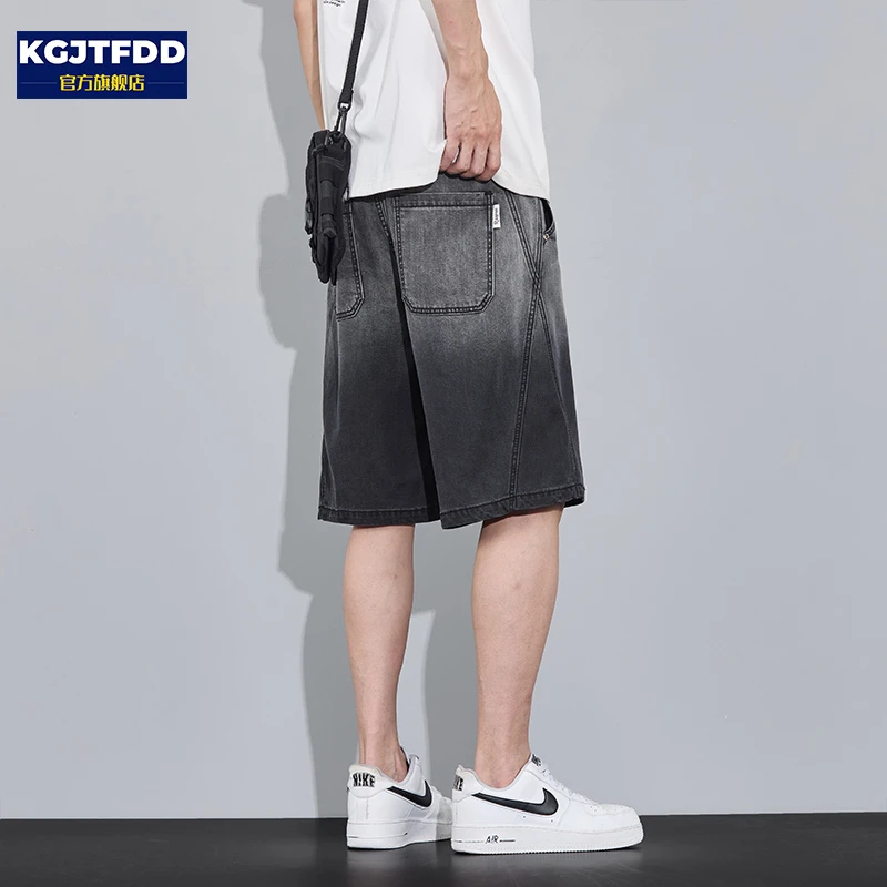 天丝凉感牛仔短裤男士夏季薄款宽松直筒透气渐变百搭休闲五分中裤