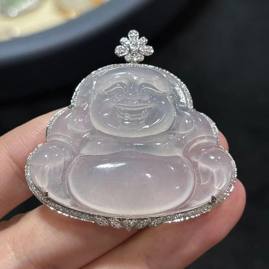 18k金天然缅甸A货翡翠佛公吊坠