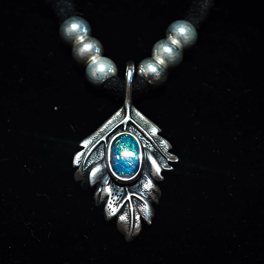 坠链均925银 black venom 蛋白石小叶子 吊坠