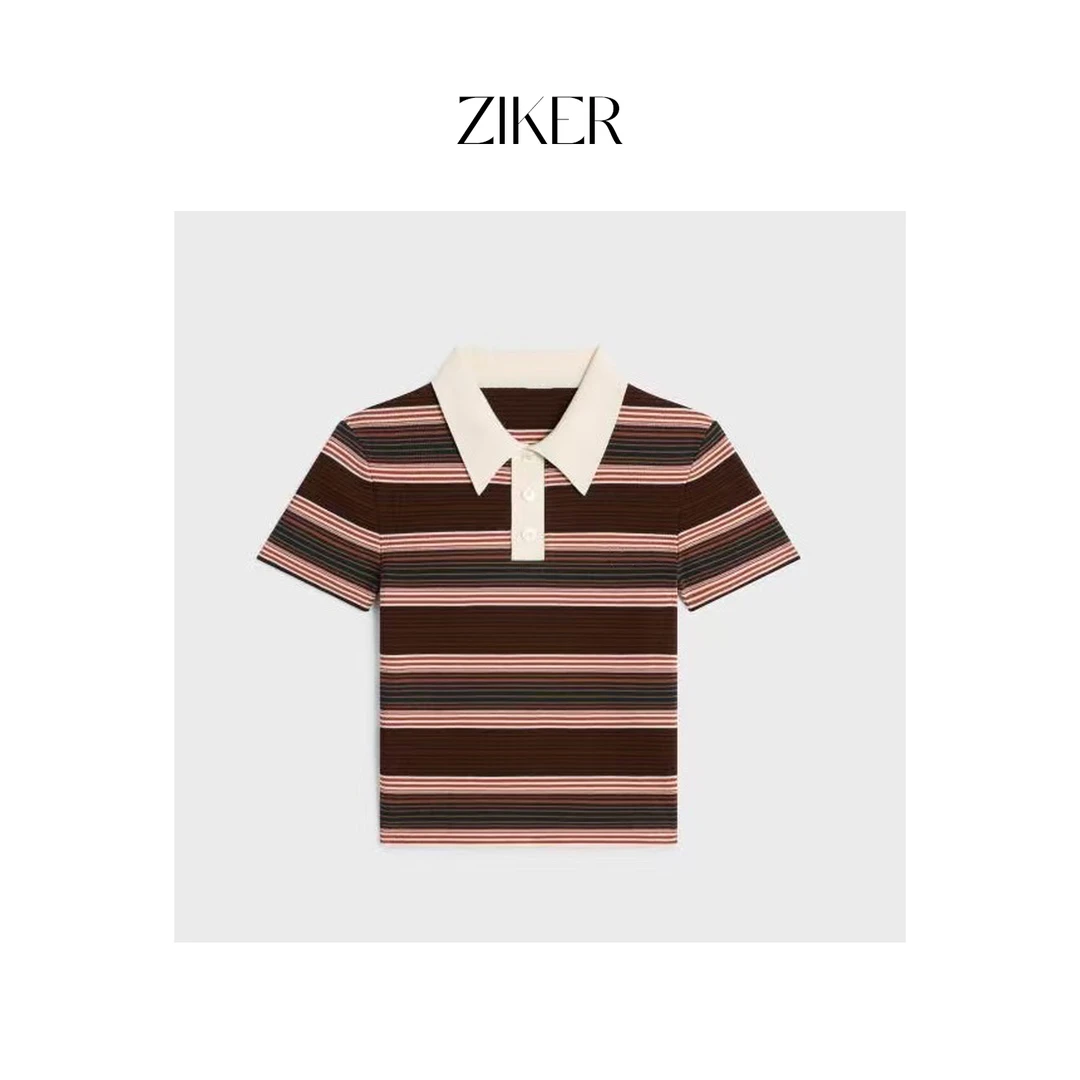ZIKER｜“琳家小妹”S琳25春新款翻领条纹修身短袖