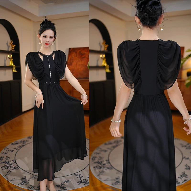 【墨玉云间】气质连衣裙夏季2025新款收腰显瘦气质高端上档次A字裙