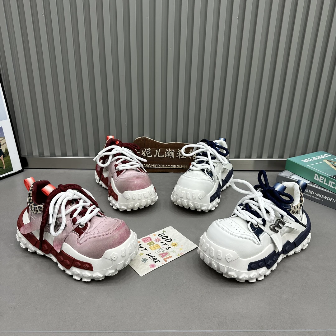 MANGNIER/女鞋时尚百搭潮流厚底老爹鞋韩版ins风超火擦色拼皮潮鞋