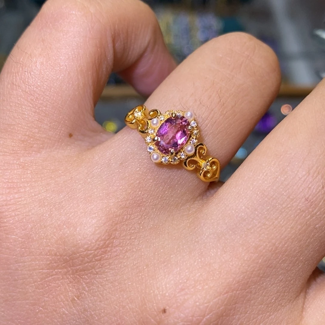 碧玺戒指银S925镶嵌456788