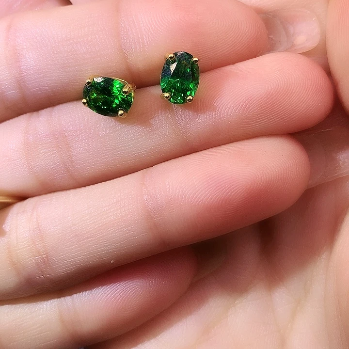 透辉石耳钉银S925镶嵌