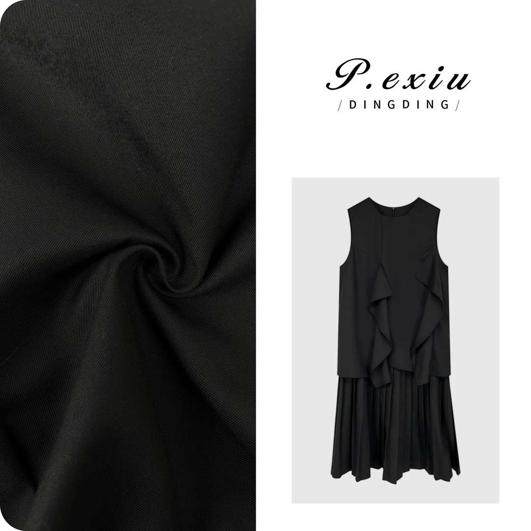 【夜宴】人丝开片式设计款百褶无袖套头圆领连衣裙M8611