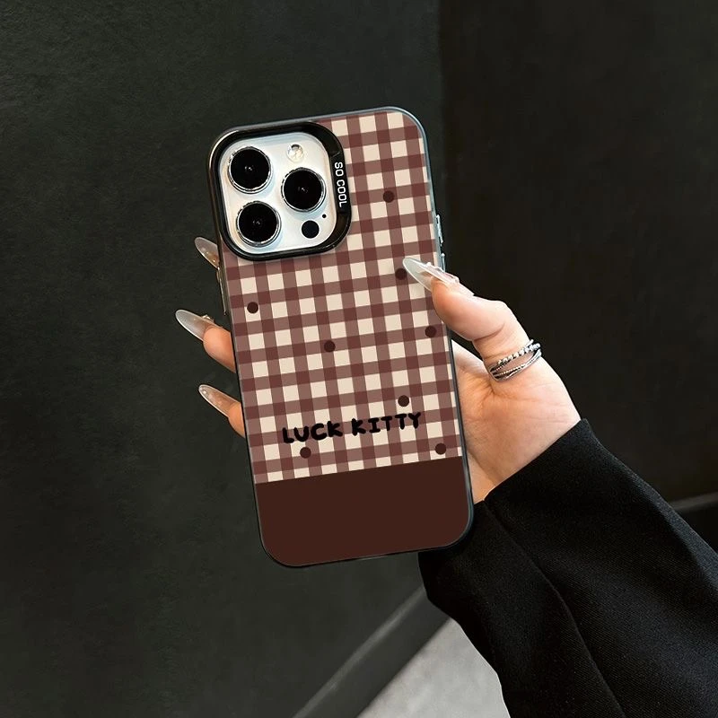 彩银IMD棕网格凯蒂手机壳适用苹果/华为/荣耀/VIVO/OPPO/小米红米