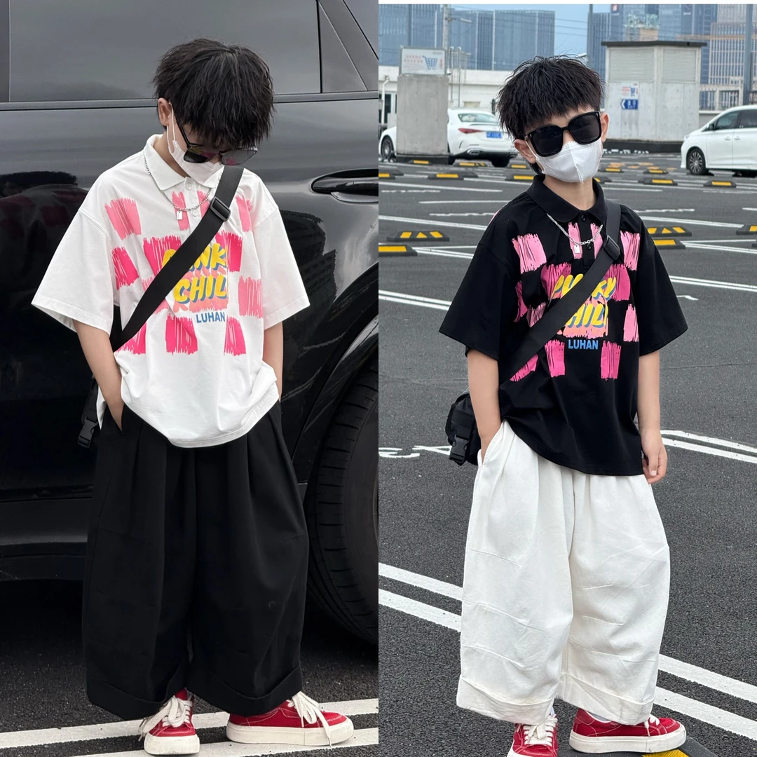 现货THE LUHAN【锋锐少年】夏季洋气宽松帅气亲子装中大童T恤25250