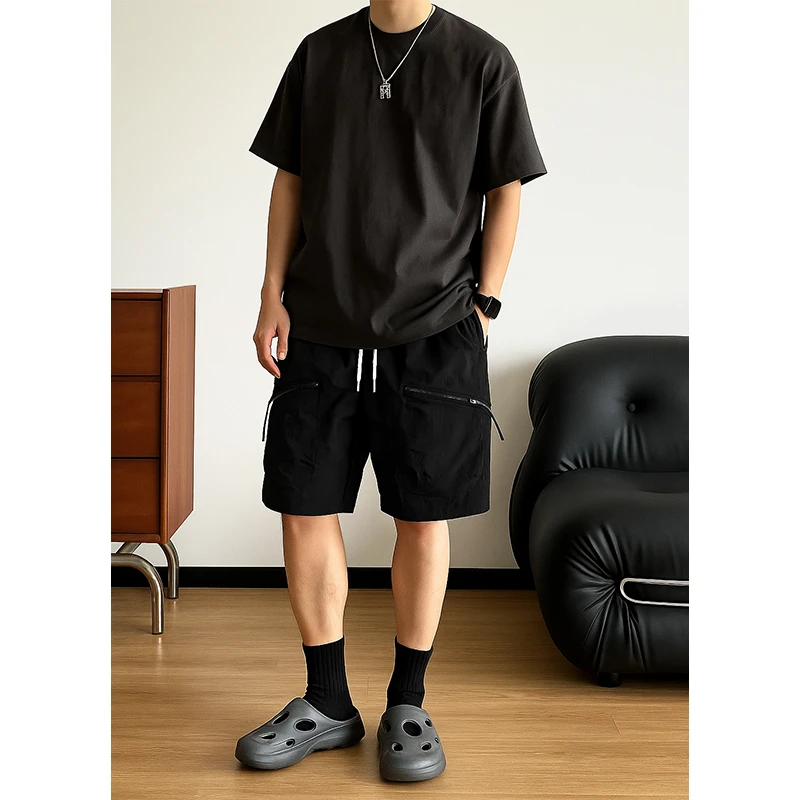 冰丝工装短裤男夏季薄款宽松多口袋直筒休闲裤美式户外速干五分裤