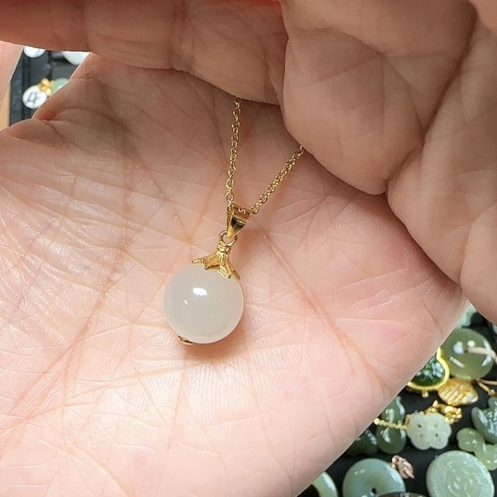 和田玉银S925镶嵌吊坠(赠链)