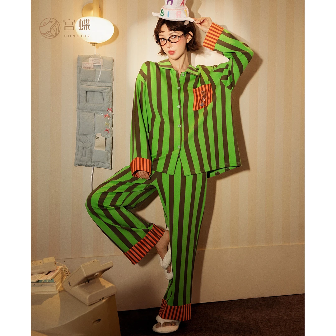 宫蝶【轻柔软】迪士尼跳跳虎春秋季睡衣女长袖条纹家居服纯棉套装