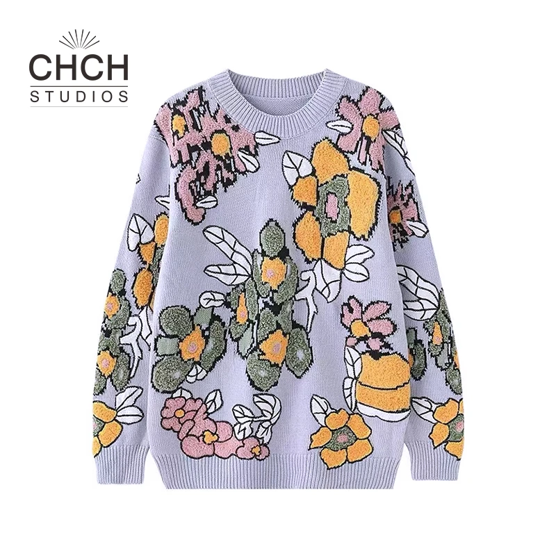 RAQZZ10267秋冬新款时尚慵懒刺绣针织衫毛衣女